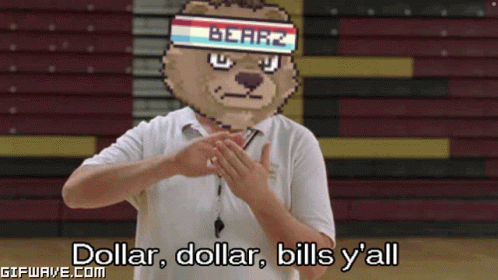 A Man Wearing A Teddy Bear Headband Says Dollar Dollar Bills Y'all GIF