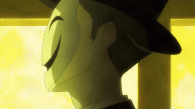 A Man Wearing A Top Hat And A Mask With A Smile On His Face GIF