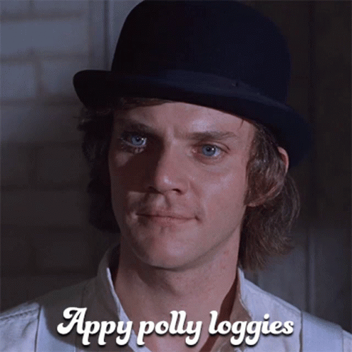 A Man Wearing A Top Hat With The Words Appy Polly Loggies Below Him GIF