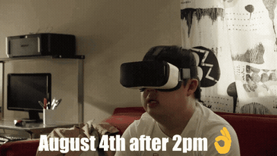 A Man Wearing A Virtual Reality Headset With The Date August 4Th After 2 Pm GIF