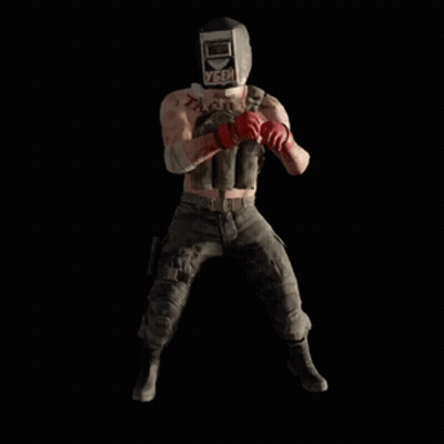 A Man Wearing A Welding Helmet Is Holding A Bunch Of Bombs In His Hands . GIF