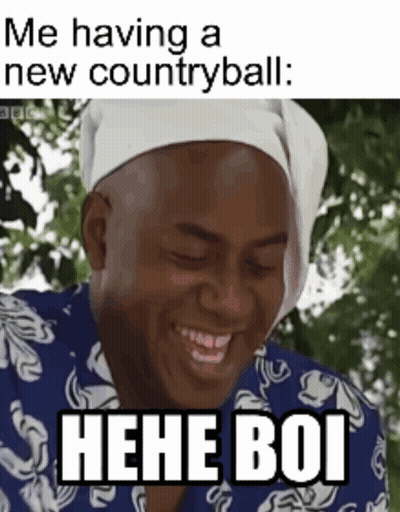 A Man Wearing A White Hat And A Blue Shirt Says " Me Having A New Countryball : Hene Boi " . GIF