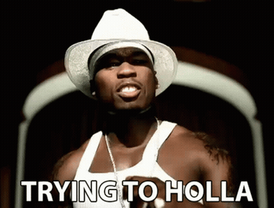 A Man Wearing A White Hat And A White Tank Top Says " Trying To Holla " GIF