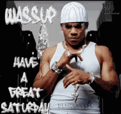 A Man Wearing A White Hat And Sunglasses Is Standing In Front Of A Sign That Says Have A Great Saturday GIF