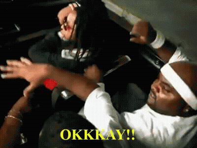 A Man Wearing A White Headband Is Holding A Woman 'S Hand And Says Okkay ! GIF