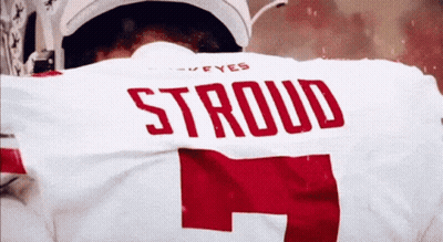 A Man Wearing A White Jersey That Says Stroud On It GIF