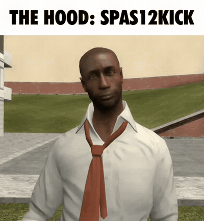 A Man Wearing A White Shirt And A Red Tie With The Words The Hood Spas12kick Above Him GIF