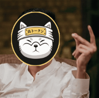 A Man Wearing A White Shirt Has A Picture Of A Cat On His Head GIF