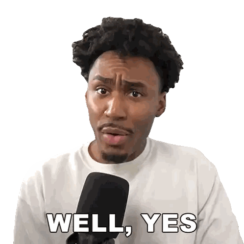 A Man Wearing A White Shirt Says Well Yes In Front Of A Microphone Sticker