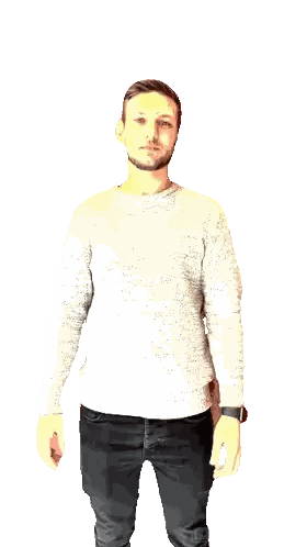 A Man Wearing A White Sweater And Black Jeans Is Making A Thumbs Down Sign Sticker
