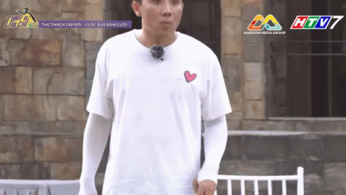 A Man Wearing A White T-Shirt With A Heart On The Chest GIF