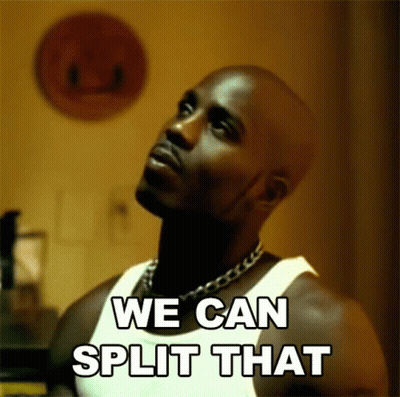 A Man Wearing A White Tank Top And A Chain Around His Neck Is Saying We Can Split That . GIF