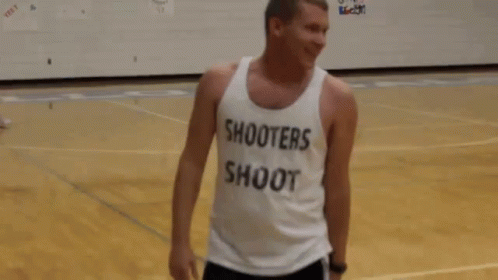 A Man Wearing A White Tank Top That Says Shooters On It GIF