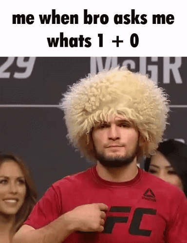 A Man Wearing A Wig And A Reebok Shirt Says Me When Bro Asks Me What 'S 1 + 0 GIF