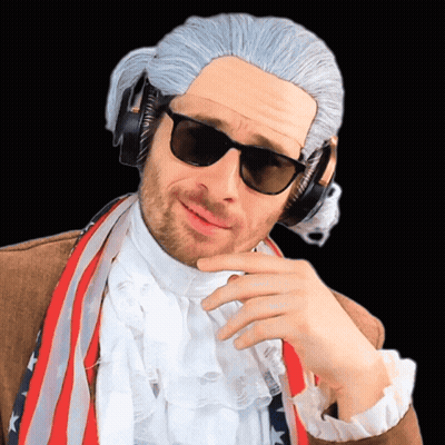 A Man Wearing A Wig And Sunglasses Has Headphones On GIF