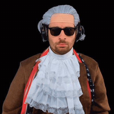 A Man Wearing A Wig And Sunglasses Has Headphones On His Ears GIF