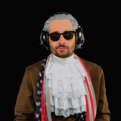 A Man Wearing A Wig And Sunglasses Has Headphones On His Head GIF
