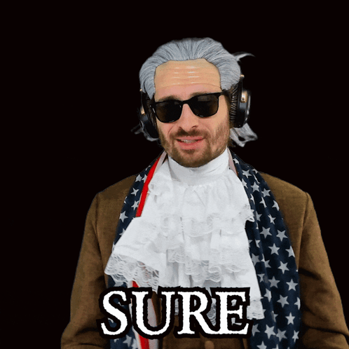 A Man Wearing A Wig And Sunglasses Has The Word Sure Above Him GIF