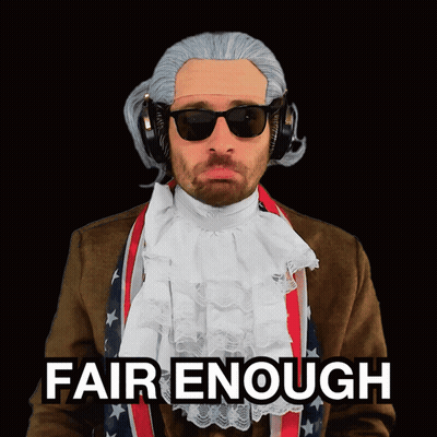A Man Wearing A Wig And Sunglasses Has The Words Fair Enough On The Bottom GIF