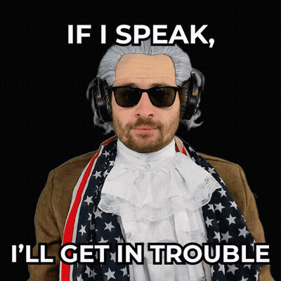 A Man Wearing A Wig And Sunglasses Has The Words If I Speak I 'Ll Get In Trouble Below Him GIF