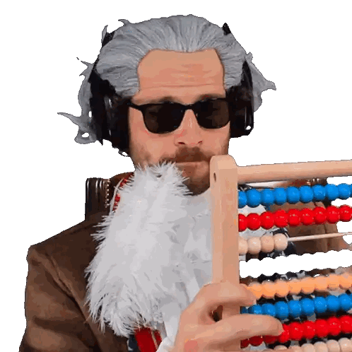 A Man Wearing A Wig And Sunglasses Holds An Abacus Sticker