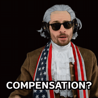 A Man Wearing A Wig And Sunglasses Is Asking For Compensation GIF