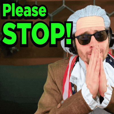 A Man Wearing A Wig And Sunglasses Is Asking To Stop GIF