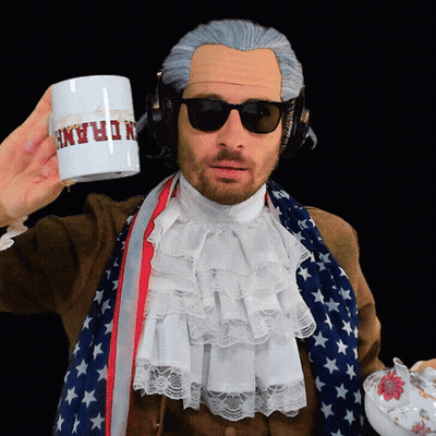A Man Wearing A Wig And Sunglasses Is Holding A Mug That Says Frank GIF
