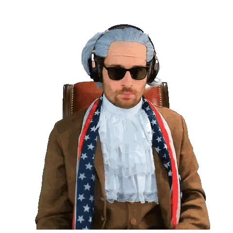A Man Wearing A Wig And Sunglasses Is Sitting In A Chair With Headphones On Sticker
