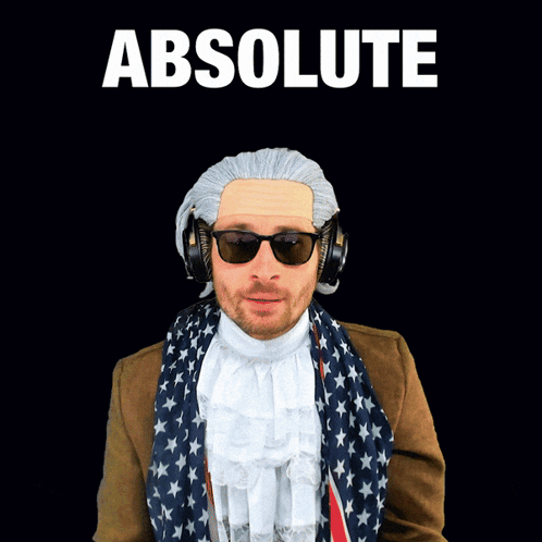 A Man Wearing A Wig And Sunglasses Is Standing In Front Of A Black Background That Says Absolute GIF