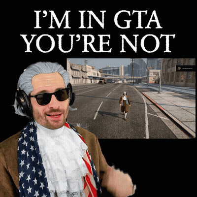 A Man Wearing A Wig And Sunglasses Says I 'M In Gta You 'Re Not In Front Of A Video GIF