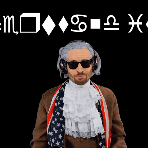 A Man Wearing A Wig And Sunglasses Stands In Front Of A Sign That Says ' Moses X ' GIF