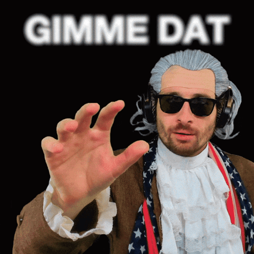 A Man Wearing A Wig And Sunglasses With The Words Gimme Dat In The Background GIF