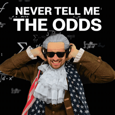 A Man Wearing A Wig And Sunglasses With The Words " Never Tell Me The Odds " Above Him GIF