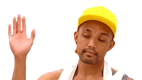 A Man Wearing A Yellow Hat Waves His Hand In The Air Sticker