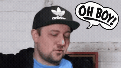 A Man Wearing An Adidas Hat With A Speech Bubble Saying Oh Boy GIF