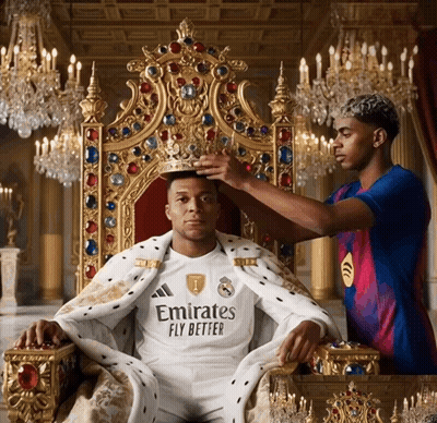 A Man Wearing An Emirates Fly Better Shirt Is Being Crowned GIF