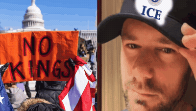 A Man Wearing An Ice Hat Holds An Orange Sign GIF