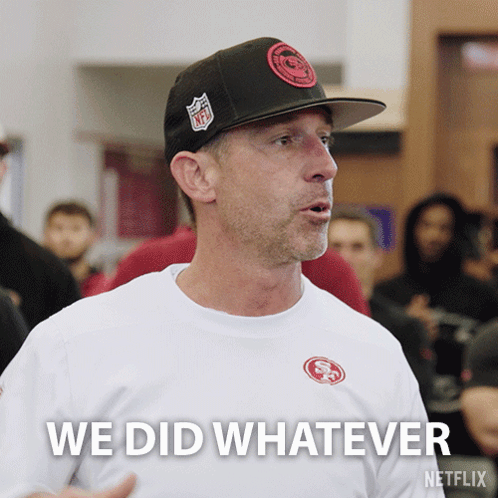 A Man Wearing An Nfl Hat And A White Shirt Says We Did Whatever GIF