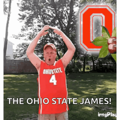 A Man Wearing An Ohio State Jersey Is Making A Heart Shape With His Hands GIF