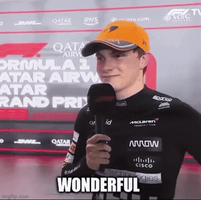 A Man Wearing An Orange Hat Is Holding A Microphone And The Word Wonderful Is Above Him GIF