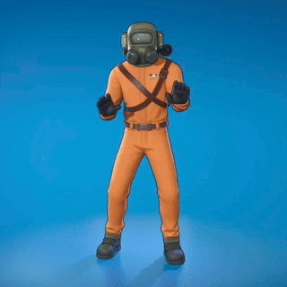 A Man Wearing An Orange Suit And A Gas Mask On His Head GIF