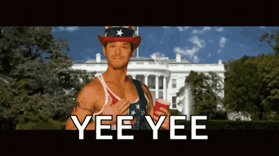 A Man Wearing An Uncle Sam Hat Is Holding A Red Cup And Says Yee Yee GIF