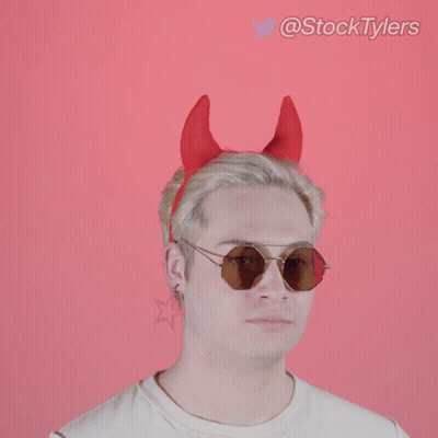 A Man Wearing Devil Horns And Sunglasses Says " Don T Still Here " GIF