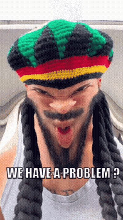 A Man Wearing Dreadlocks And A Rasta Hat Says We Have A Problem GIF
