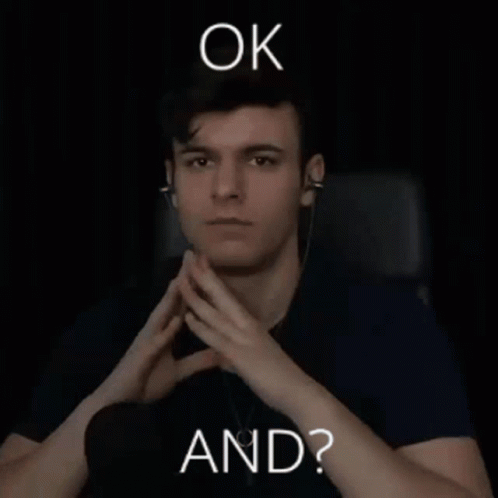 A Man Wearing Ear Buds Is Making A Face With The Words Ok And Written Above Him GIF
