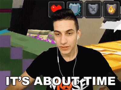 A Man Wearing Ear Buds Says " It 'S About Time " GIF
