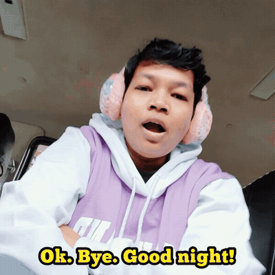 A Man Wearing Ear Muffs And A Purple Hoodie Says " Ok Bye Good Night " GIF