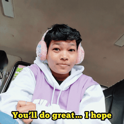 A Man Wearing Ear Muffs And A Purple Shirt Says You 'Ll Do Great I Hope GIF