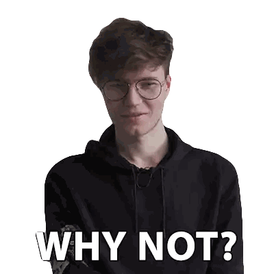 A Man Wearing Glasses And A Black Hoodie Is Asking Why Not Sticker